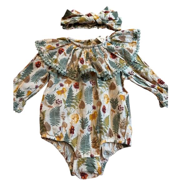Kate Quinn Floral/Woodland Baby Romper with Headband - Picture 1 of 1